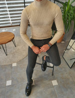 Load image into Gallery viewer, Elko Beige Slim Fit Turtleneck Sweater-baagr.myshopify.com-sweatshirts-BOJONI
