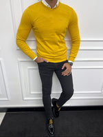 Load image into Gallery viewer, Bojoni Astoria Yellow Slim Fit V-Neck Sweater
