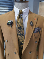 Load image into Gallery viewer, Severi Camel Slim Fit Double Breasted Pinstripe Wool Suit-baagr.myshopify.com-suit-BOJONI
