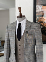 Load image into Gallery viewer, Severi Gray Slim Fit Peak Lapel Plaid Wool Suit-baagr.myshopify.com-suit-BOJONI
