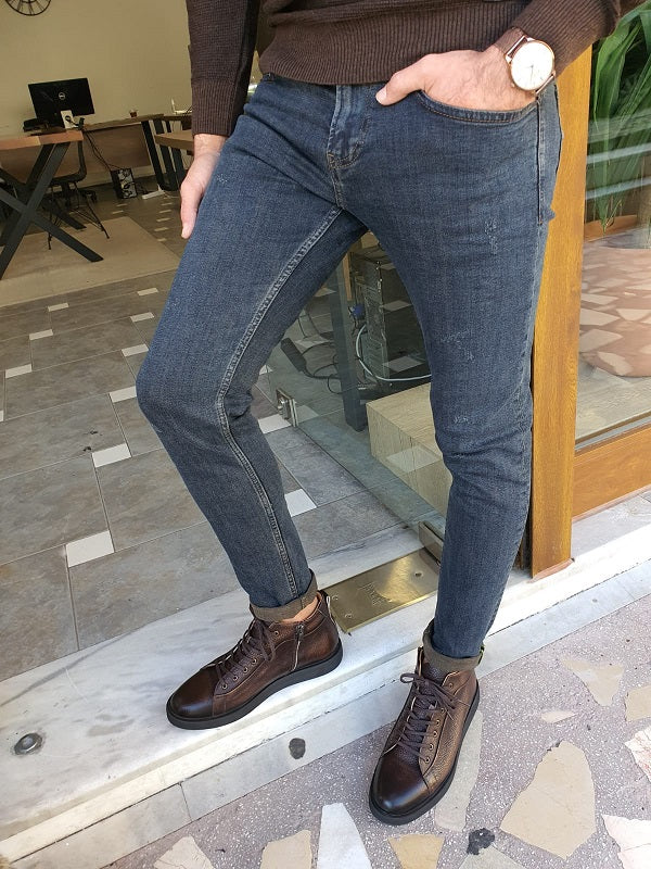 Frezo Navy Blue Slim Fit Ripped Jeans-baagr.myshopify.com-Pants-BOJONI
