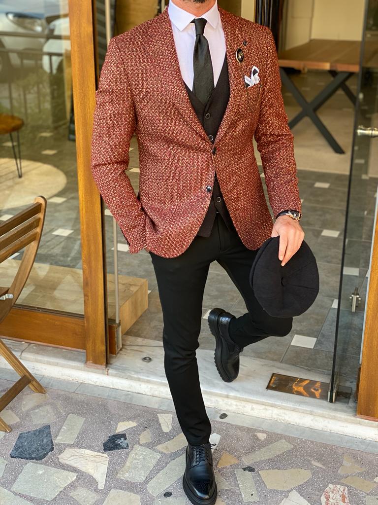 Abruzzo Brown Slim Fit Patterned Wool Suit-baagr.myshopify.com-suit-BOJONI