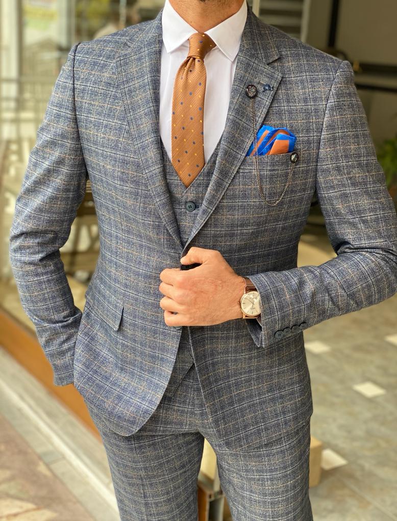 Bojoni Argeli Blue Slim Fit Plaid Check Wool Suit-baagr.myshopify.com-suit-BOJONI