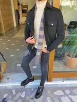Load image into Gallery viewer, Clemson Black Slim Fit Single Breasted Wool Long Coat-baagr.myshopify.com-Jacket-brabion
