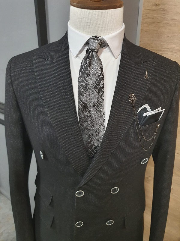 Severi Black Slim Fit Double Breasted Pinstripe Wool Suit-baagr.myshopify.com-suit-BOJONI