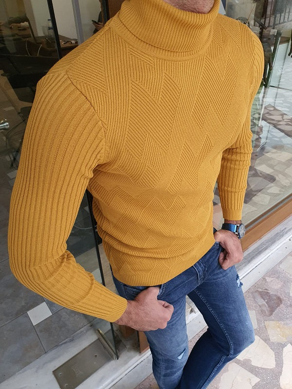 Elko Yellow Slim Fit Turtleneck Sweater-baagr.myshopify.com-sweatshirts-BOJONI