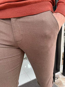 Bastoni Camel Slim Fit Cotton Lycra Pants