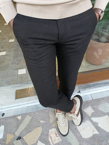 Bastoni Dark Brown Slim Fit Linen Pants-baagr.myshopify.com-Pants-BOJONI