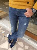 Load image into Gallery viewer, Frezo Blue Slim Fit Distress Jeans-baagr.myshopify.com-Pants-BOJONI
