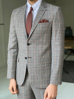Load image into Gallery viewer, Bojo Beige Slim Fit Notch Lapel Plaid Wool Suit-baagr.myshopify.com-suit-BOJONI
