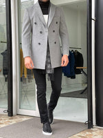Load image into Gallery viewer, Mantonis Gray Slim Fit Double Breasted Wool Long Coat-baagr.myshopify.com-Jacket-brabion
