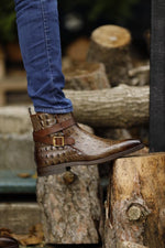 Load image into Gallery viewer, Bojoni Dover Brown Crocodile Pattern Chelsea Buckle Boots
