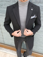 Load image into Gallery viewer, Clemson Black Slim Fit Single Breasted Wool Long Coat-baagr.myshopify.com-Jacket-brabion

