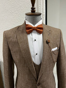 Louis Slim Fit High Quality Pointed Collared Brown Woolen Suit
