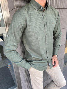 Giovanni Mannelli Slim Fit Khaki Patterned Shirt