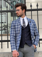 Load image into Gallery viewer, Bojoni Astoria Slim Fit High Quality Mono Collar Knitted Light Navy Blazer
