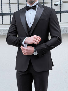 Louis Slim Fit High Quality Pointed Collared Black Party Tuxedo