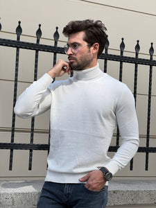 Bojoni Astoria Slim Fit White Turtleneck Sweater