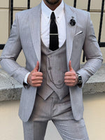 Load image into Gallery viewer, Bojoni Astoria Slim Fit Self-Patterned Pointed Gray Suit
