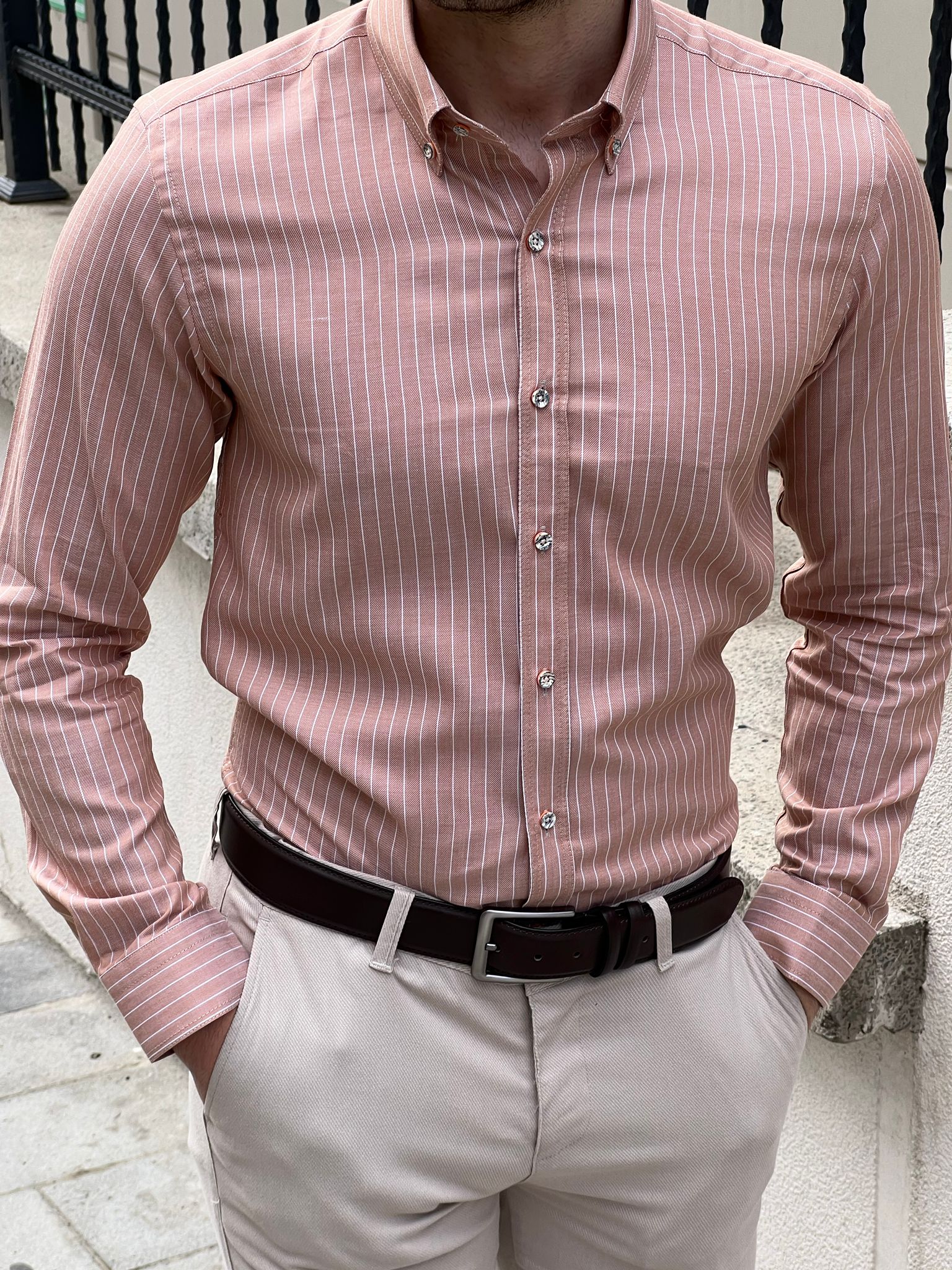salmon dress shirt what color pants Salmon Men's Button Shirt I Fair Trade I Passion Lilie 2XL