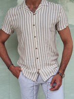 Load image into Gallery viewer, Capani Ecru Slim Fit Striped  Collar Shirt-baagr.myshopify.com-Shirt-BOJONI
