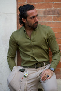 Bojoni Uluwatu Slim Fit Khaki Italian Collar Shirt