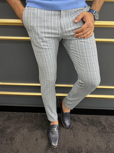 Bojoni Uluwatu Slim Fit Blue Striped Trouser | BOJONI