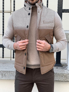 Bojoni Astoria Slim Fit Button Collared Inflatable Camel Vest/Jacket