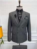 Load image into Gallery viewer, Rick Slim Fit Special Design Double Breasted Grey Detailed Suit
