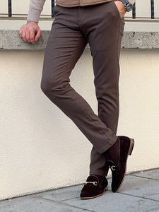 Bojoni Astoria Slim Fit High Quality Brown Patterned Anthracite Pants