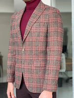 Load image into Gallery viewer, Bojo Burgundy Slim Fit Peak Lapel Wool Plaid Blazer-baagr.myshopify.com-blazers-BOJONI
