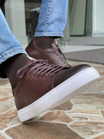 Load image into Gallery viewer, Argeli Brown Lace-Up Mid-Top Sneakers-baagr.myshopify.com-shoes2-BOJONI
