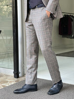 Load image into Gallery viewer, Bojo Beige Slim Fit Notch Lapel Plaid Wool Suit-baagr.myshopify.com-suit-BOJONI
