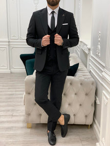 Shagori Black Slim Fit Peak Lapel Suit