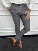 Load image into Gallery viewer, Bojoni Astoria Navy Blue Slim Fit Plaid Wool Pants
