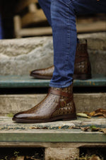 Load image into Gallery viewer, Bojoni Dover Brown Crocodile Pattern Chelsea Buckle Boots
