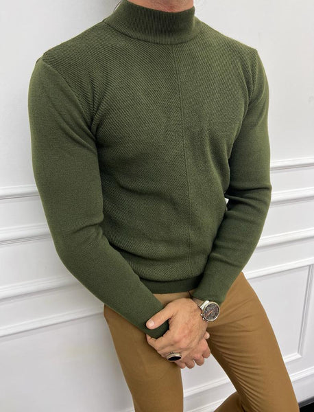 Bojoni Astoria Green Slim Fit Mock Turtleneck Sweater | BOJONI