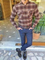 Load image into Gallery viewer, Bojo Brown Slim Fit Plaid Lumberjack Shirt-baagr.myshopify.com-Shirt-BOJONI

