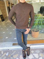 Load image into Gallery viewer, Elko Brown Slim Fit Mock Turtleneck Sweater-baagr.myshopify.com-sweatshirts-BOJONI
