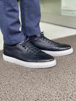 Load image into Gallery viewer, Argeli Navy Blue Lace-Up Mid-Top Sneakers-baagr.myshopify.com-shoes2-BOJONI
