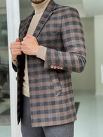 Load image into Gallery viewer, Clemson Brown Slim Fit Plaid Wool Long Coat-baagr.myshopify.com-Jacket-brabion
