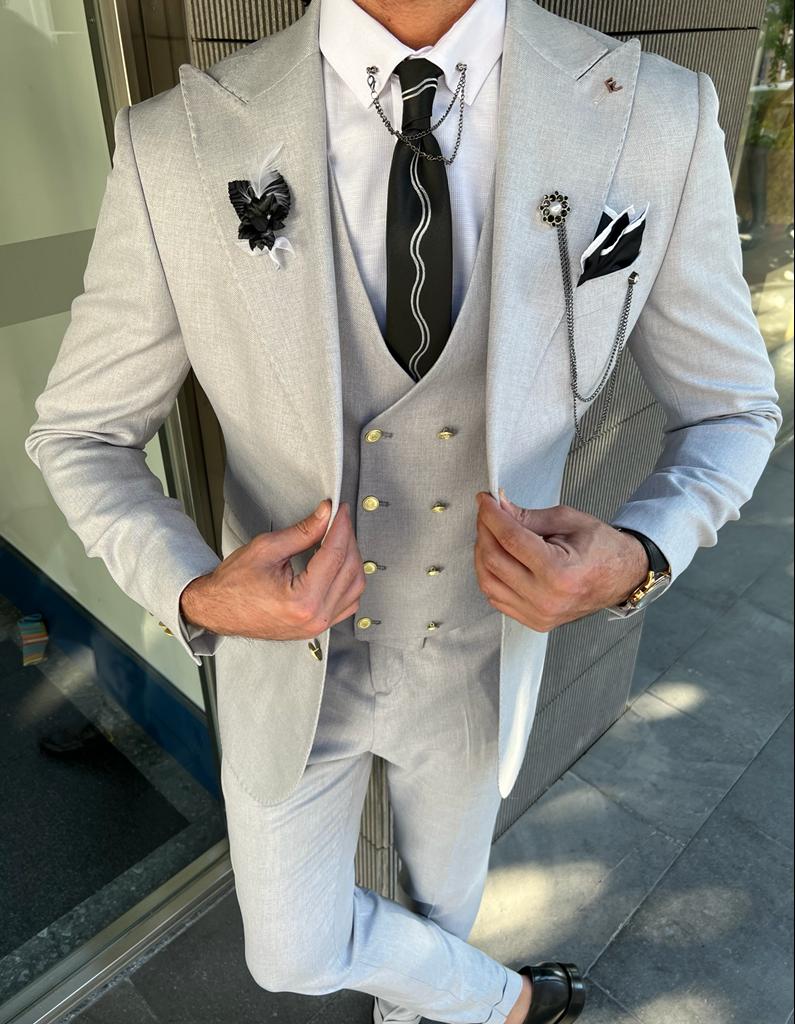 Bojoni Danielle Gray Slim Fit Peak Lapel Suit | BOJONI