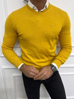 Load image into Gallery viewer, Bojoni Astoria Yellow Slim Fit V-Neck Sweater
