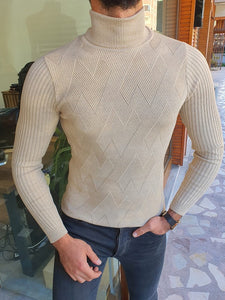 Elko Beige Slim Fit Turtleneck Sweater-baagr.myshopify.com-sweatshirts-BOJONI