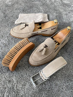 Load image into Gallery viewer, Bojo Beige Suede Tassel Loafers-baagr.myshopify.com-shoes2-BOJONI
