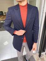 Load image into Gallery viewer, Bojo Navy Blue Slim Fit Single Breasted Wool Long Coat-baagr.myshopify.com-Jacket-BOJONI
