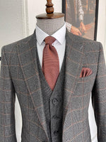 Load image into Gallery viewer, Severi Dark Gray Slim Fit Peak Lapel Plaid Wool Suit-baagr.myshopify.com-suit-BOJONI

