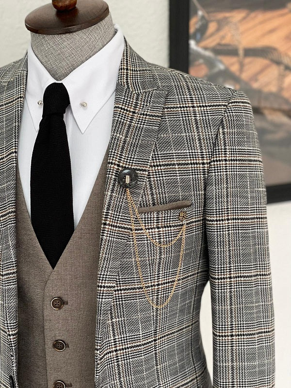 Severi Gray Slim Fit Peak Lapel Plaid Wool Suit-baagr.myshopify.com-suit-BOJONI