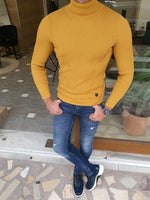 Load image into Gallery viewer, Elko Yellow Slim Fit Turtleneck Sweater-baagr.myshopify.com-sweatshirts-BOJONI
