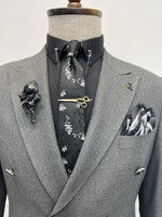 Load image into Gallery viewer, Rick Slim Fit Special Design Double Breasted Grey Detailed Suit
